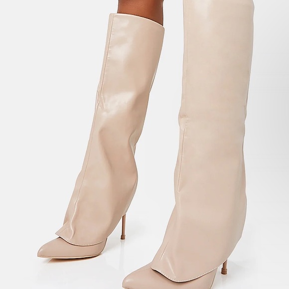 Nude , pu leather fold over boots - Picture 2 of 4